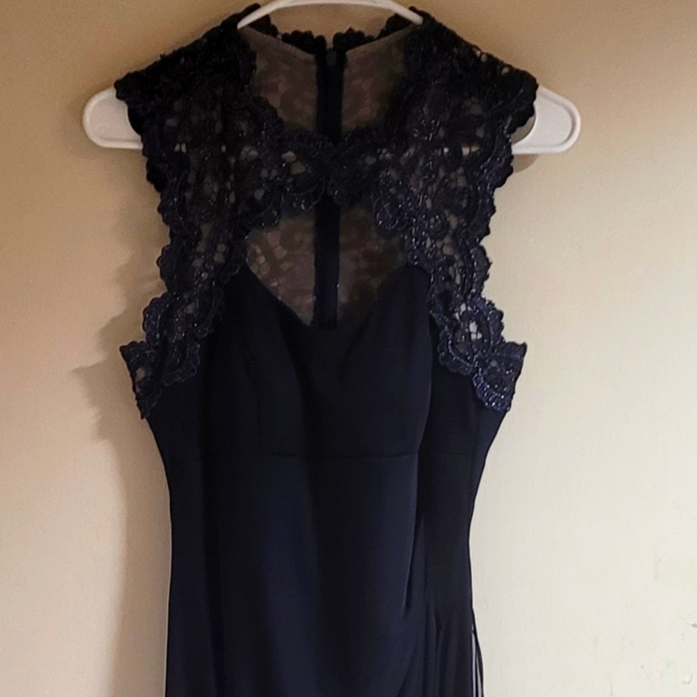 Navy Blue XSCAPE  elegant floor length gown.